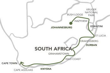 Route map 18 daagse explorer lodge reis Zuid-Afrika